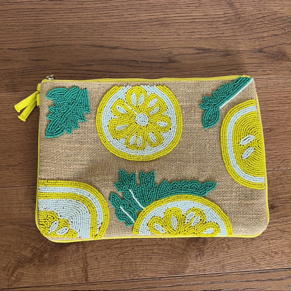 Lemon Beaded Clutch Bag